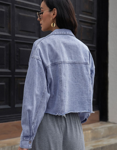 Load image into Gallery viewer, Lapel Collar Long Sleeve Denim Jacket
