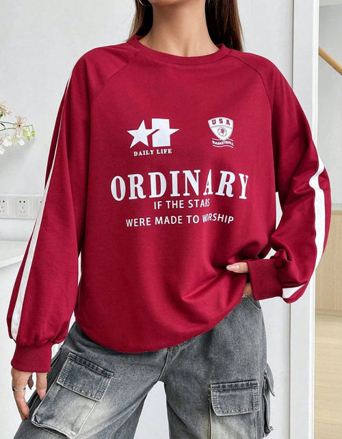 Load image into Gallery viewer, Letter Graphic Round Neck Long Sleeve Sweatshirt
