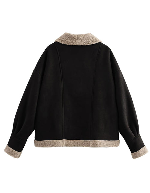 Load image into Gallery viewer, Fuzzy Collared Neck Long Sleeve Jacket
