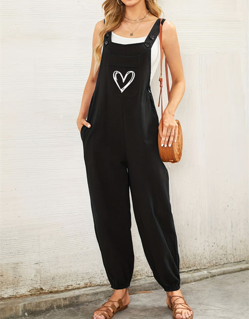 Load image into Gallery viewer, Heart Square Neck Wide Strap Overalls
