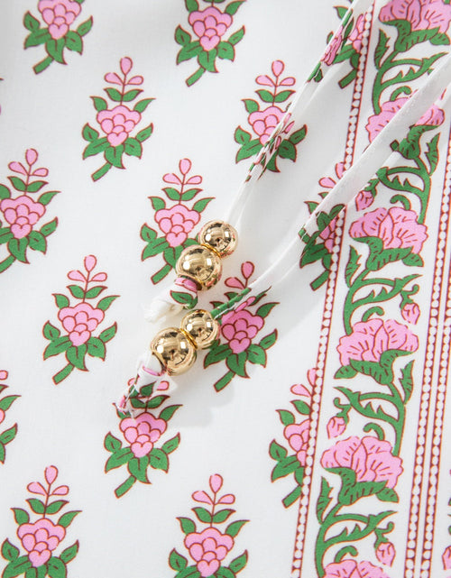 Load image into Gallery viewer, Floral Print Puff Sleeve Tie Neck Ruffled Hem Dress
