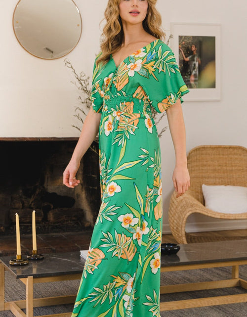 Load image into Gallery viewer, ODDI Full Size Floral Smocked Tied Back Maxi Dress
