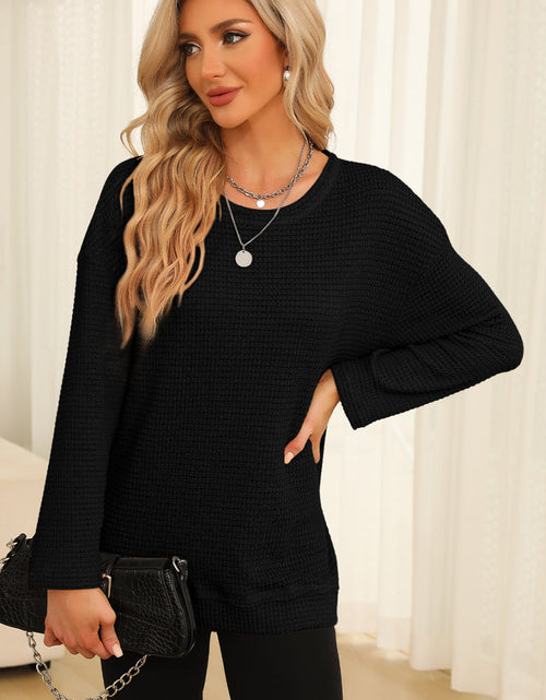 Load image into Gallery viewer, Waffle-Knit Round Neck Long Sleeve Sweatshirt
