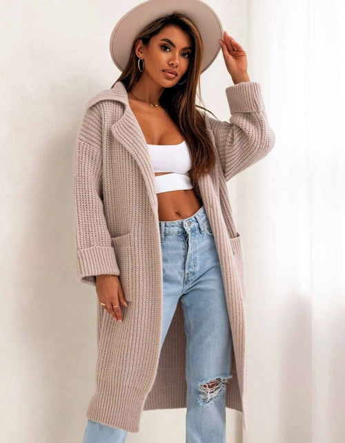Load image into Gallery viewer, Pocketed Collared Neck Dropped Shoulder Cardigan
