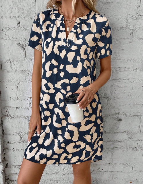 Load image into Gallery viewer, Printed Notched Short Sleeve Mini Dress
