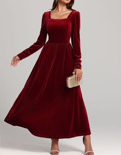 Load image into Gallery viewer, Velvet Square Neck Long Sleeve Dress

