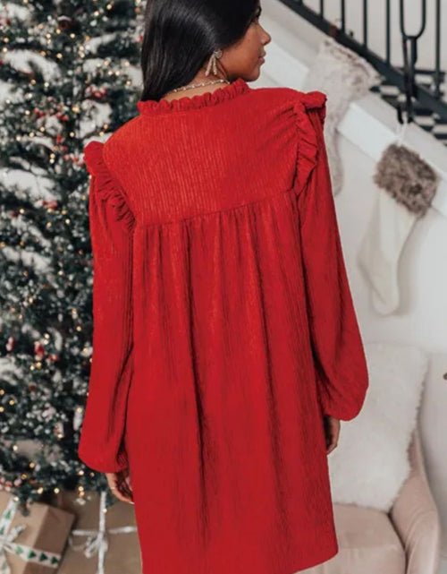 Load image into Gallery viewer, Frill Notched Long Sleeve Dress
