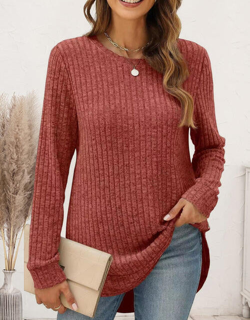 Load image into Gallery viewer, Ribbed Round Neck Long Sleeve T-Shirt
