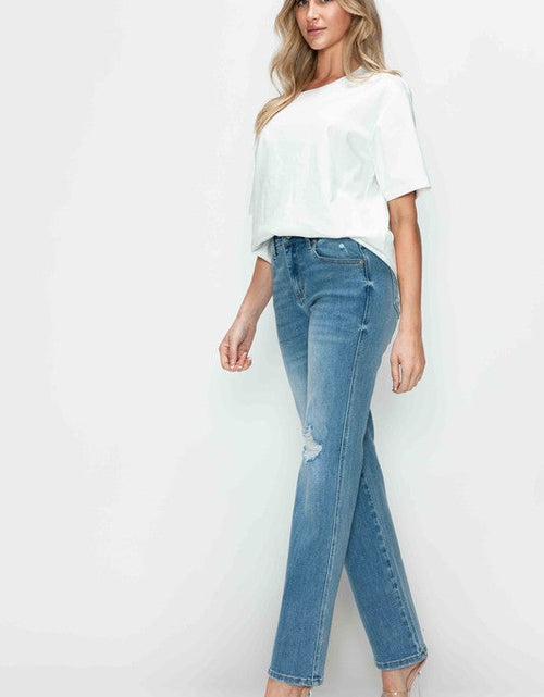 Load image into Gallery viewer, bytos Full Size Distressed High Rise Straight Jeans
