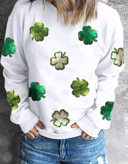 Load image into Gallery viewer, Lucky Clover Round Neck Long Sleeve Sweatshirt
