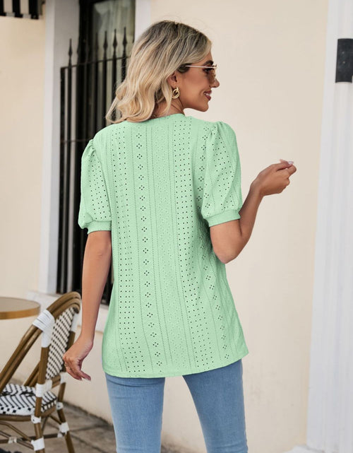 Load image into Gallery viewer, Eyelet Puff Sleeve V-Neck Top

