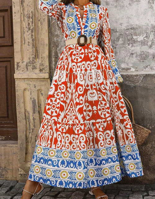 Load image into Gallery viewer, Printed Notched Long Sleeve Maxi Dress
