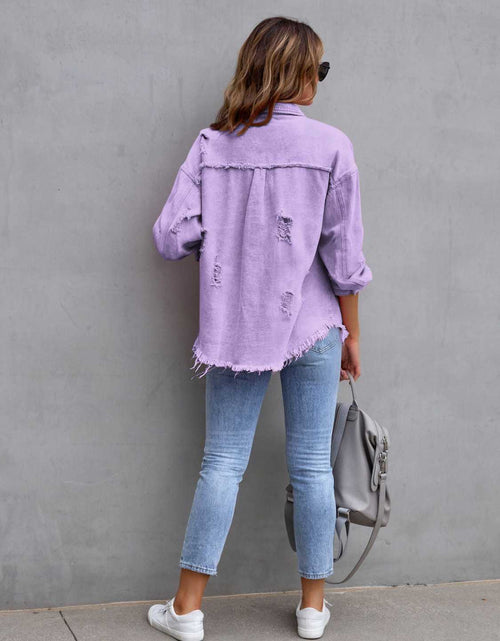 Load image into Gallery viewer, Distressed Drop Shoulder Denim Jacket
