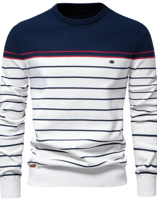 Load image into Gallery viewer, Men's Striped Round Neck Long Sleeve Sweater
