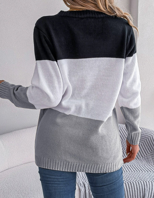 Load image into Gallery viewer, Cable-Knit Striped Button Up Cardigan
