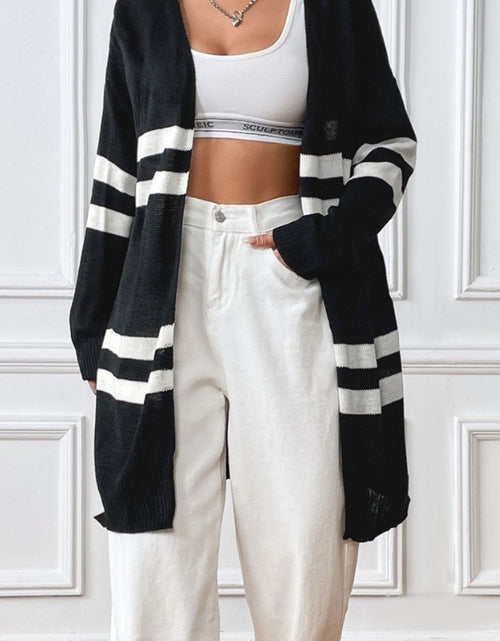 Load image into Gallery viewer, Striped Open Front Dropped Shoulder Cardigan
