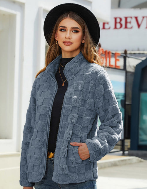 Load image into Gallery viewer, Fuzzy Checkered Zip Up Jacket
