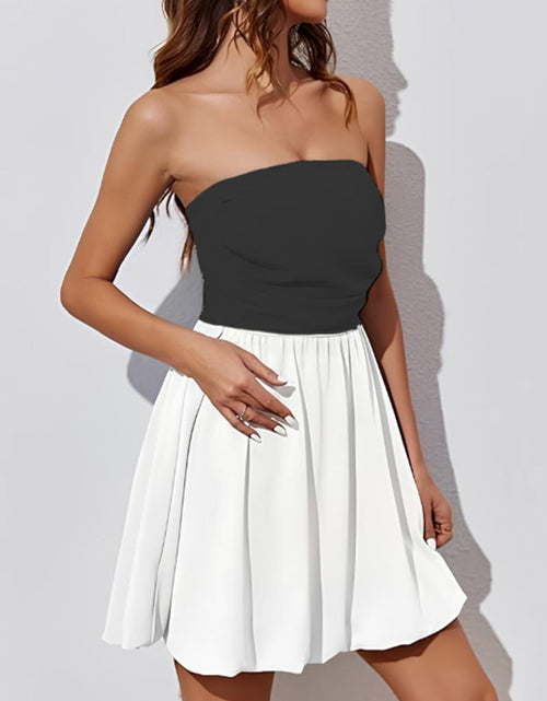 Load image into Gallery viewer, Ruched Two-Tone Tube Mini Dress
