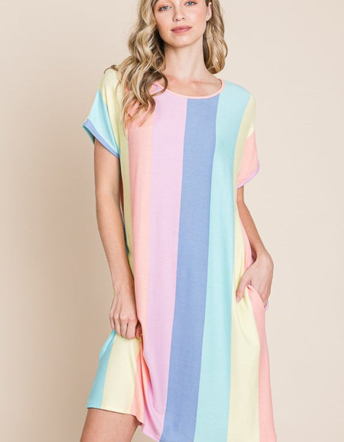 Load image into Gallery viewer, BOMBOM Striped Short Sleeve Dress with Pockets
