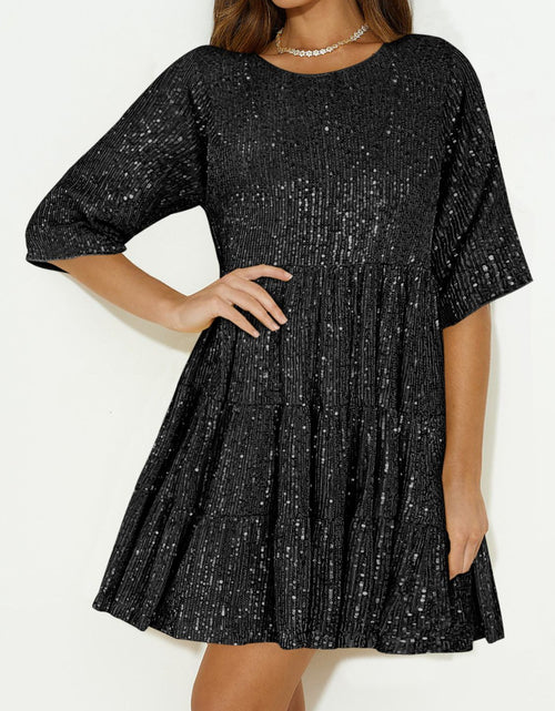 Load image into Gallery viewer, Sequin Round Neck Half Sleeve Mini Dress
