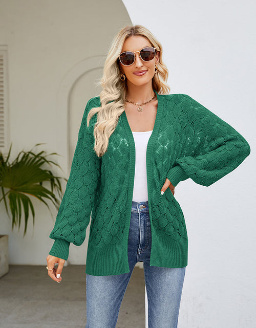 Load image into Gallery viewer, Openwork Open Front Lantern Sleeve Cardigan
