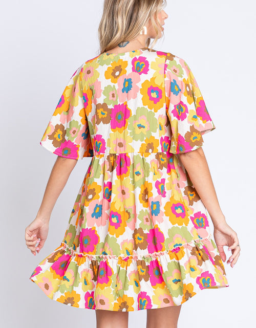 Load image into Gallery viewer, GeeGee Floral V-Neck Ruffle Hem Mini Dress
