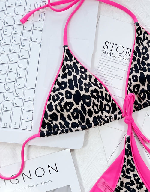 Load image into Gallery viewer, Leopard Print Halter Neck Tie Side Bikini Set
