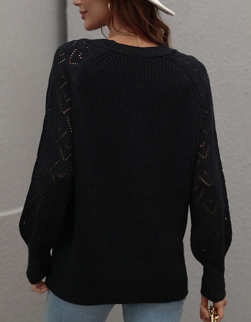 Load image into Gallery viewer, Rib-Knit Plunge Raglan Sleeve Cardigan
