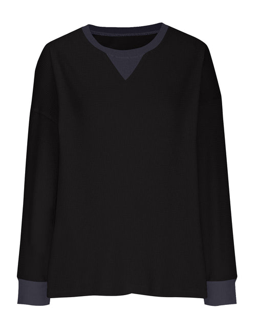 Load image into Gallery viewer, Waffle Knit Round Neck Long Sleeve T-Shirt
