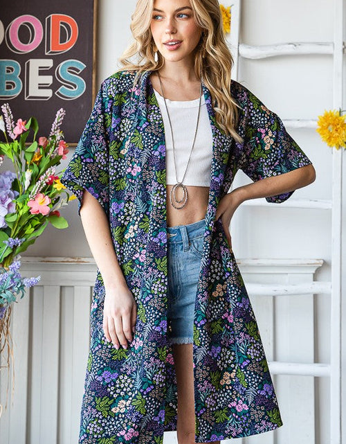Load image into Gallery viewer, Heimish Full Size Half Sleeve Floral Open Cardigan Plus Size
