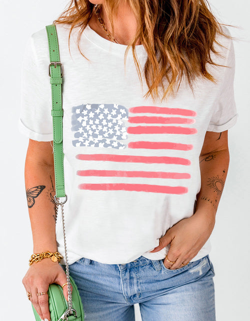 Load image into Gallery viewer, US Flag Round Neck Short Sleeve T-Shirt
