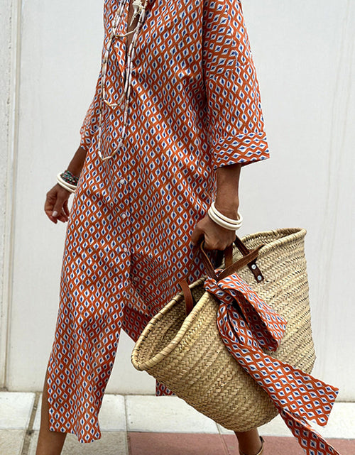Load image into Gallery viewer, Tied Button Up Three-Quarter Sleeve Dress
