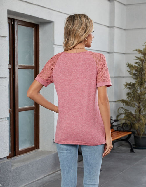 Load image into Gallery viewer, Round Neck Lace Short Sleeve T-Shirt
