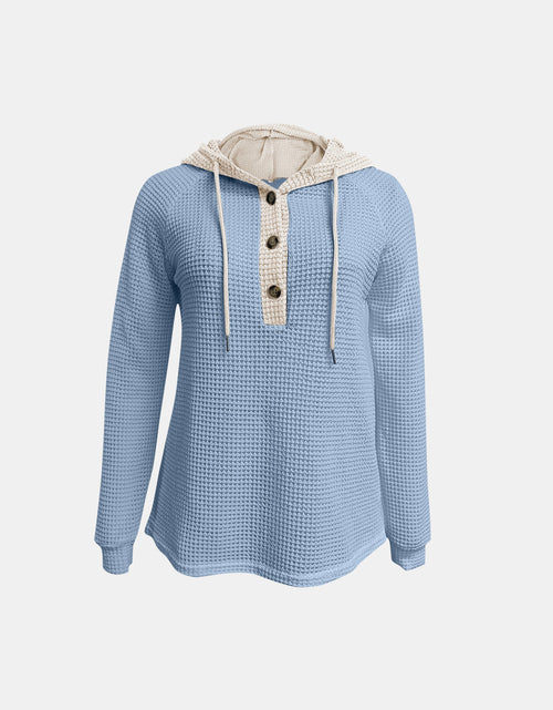 Load image into Gallery viewer, Full Size Waffle-Knit Contrast Long Sleeve Hoodie
