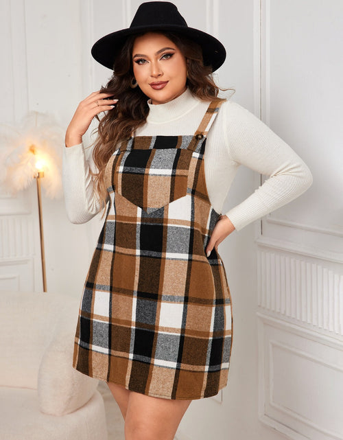 Load image into Gallery viewer, Honey Plus Size Plaid Wide Strap Overall Dress
