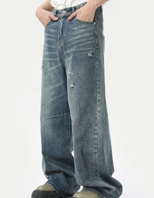Load image into Gallery viewer, Distressed Wide Leg Men's Jeans with Pockets
