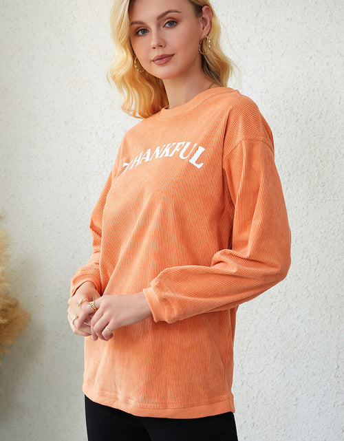 Load image into Gallery viewer, Round Neck Dropped Shoulder THANKFUL Graphic Sweatshirt
