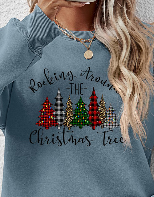 Load image into Gallery viewer, Christmas Tree Graphic Round Neck Sweatshirt
