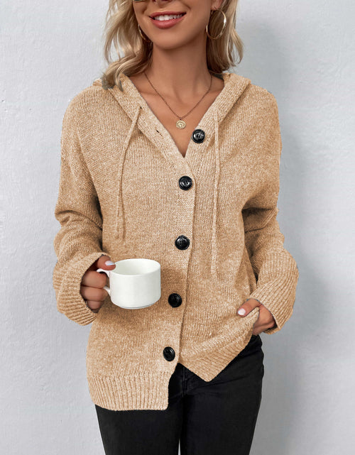 Load image into Gallery viewer, Button-Down Long Sleeve Hooded Sweater
