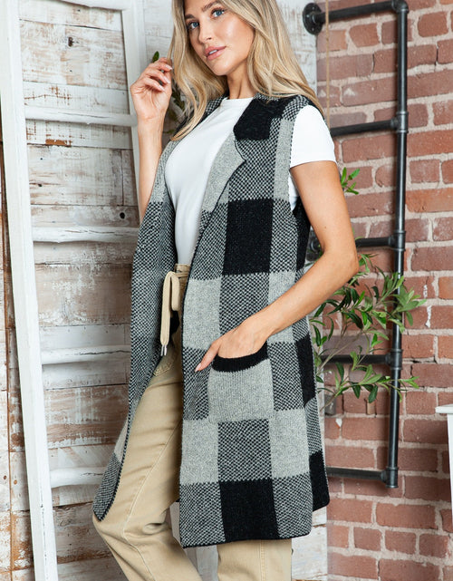Load image into Gallery viewer, Plaid Lapel Collar Sleeveless Cardigan
