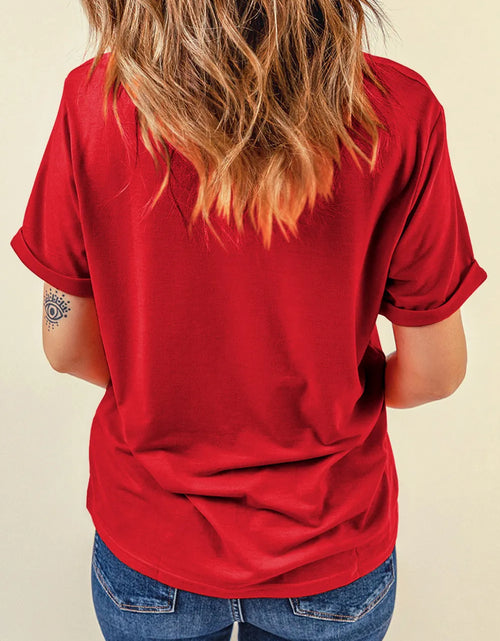 Load image into Gallery viewer, Sequin Santa Round Neck Short Sleeve T-Shirt
