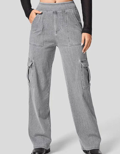 Load image into Gallery viewer, High Waist Straight Leg Cargo Jeans
