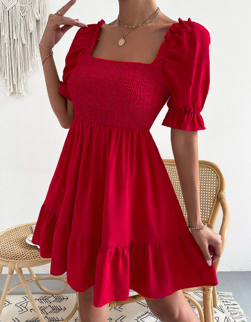 Load image into Gallery viewer, Smocked Square Neck Short Sleeve Dress
