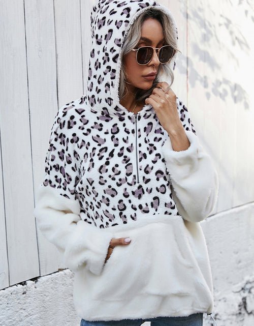 Load image into Gallery viewer, Shiny Leopard Half-Zip Dropped Shoulder Hoodie
