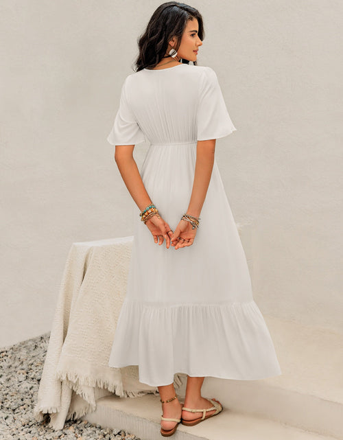 Load image into Gallery viewer, Ruffled Hem V-Neck Flutter Sleeve Dress
