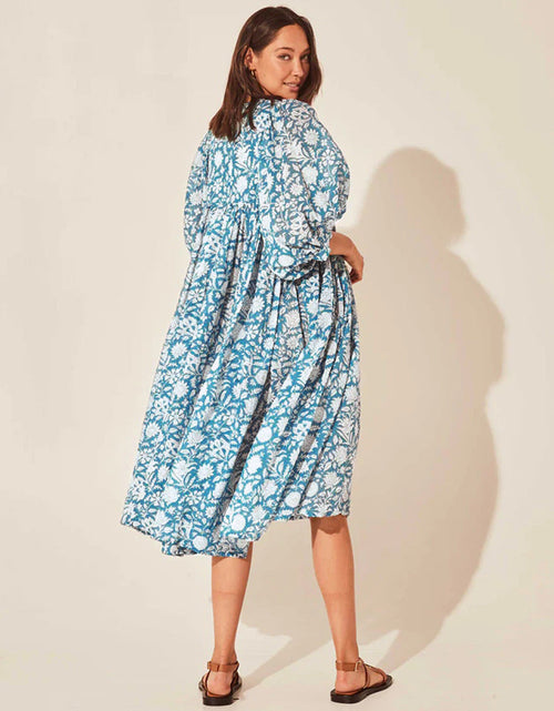 Load image into Gallery viewer, Floral Tie Neck Lantern Sleeve Dress
