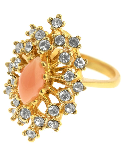 Load image into Gallery viewer, Vintage Ring Genuine Opal with Clear and Ruby Austrian Crystals 18kt Yellow Gold Electroplated by PVD Vintage Jewelry
