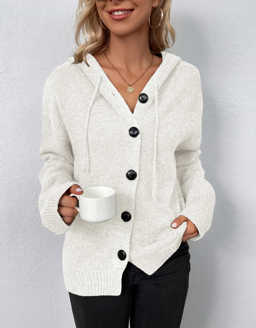 Load image into Gallery viewer, Button-Down Long Sleeve Hooded Sweater
