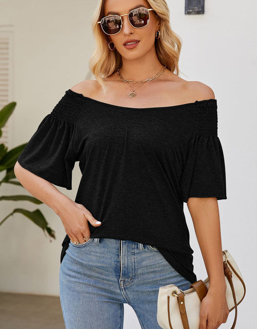 Load image into Gallery viewer, Smocked Round Neck Flutter Sleeve T-Shirt
