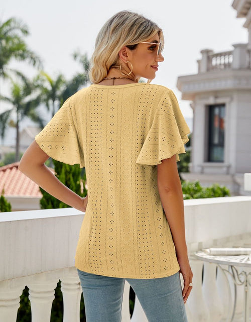 Load image into Gallery viewer, Eyelet Flutter Sleeve Round Neck Top
